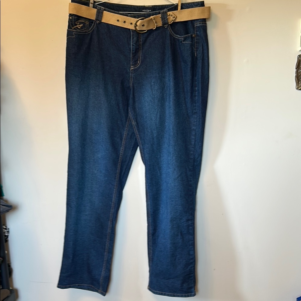 Sonoma Blue Straight Leg Jeans tan woven trimmed belt size 20W new w/o tags